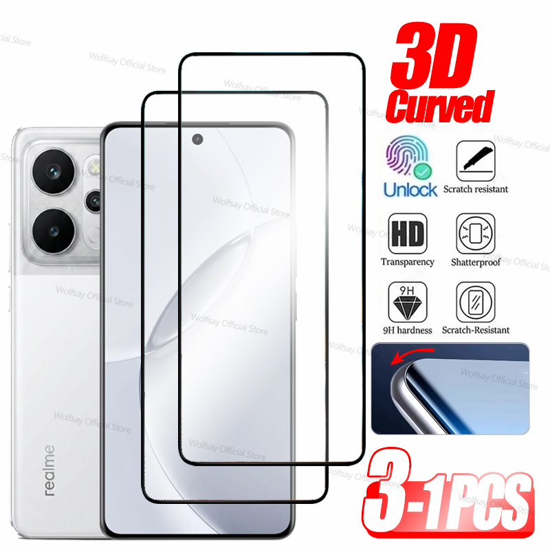 Curved Edge Screen - 3/2/1PCS กระจกขอบโค้งสำหรับเรียลมี พี 4 พาวเวอร์ป้องกันหน้าจอเรียลมี พี